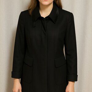 Akris Punto Black Wool Stretch Coat Size 10 Swiss Made Structured Shoulders